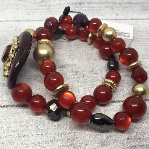 Chico's regal faux ruby beaded costume dressy stretch statement bracelet NEW. - Picture 4 of 5